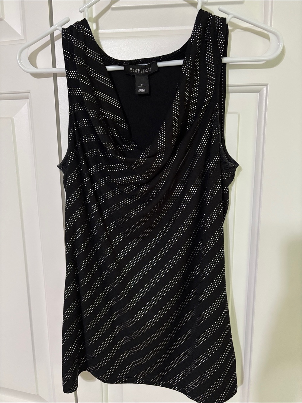 White House Black Market Sleeveless Black Studded Drape Neck Tank Size S